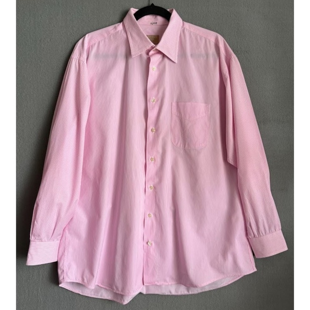 Gitman Gold Master Dress‎ Shirt Men Size 17/33 Pink Striped Pocket Business